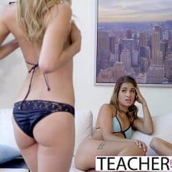 Profesora lesbiana seduce a sus dos jovencitas estudiantes en un trío
